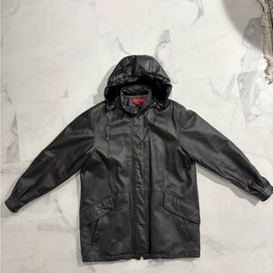 Anne Klein Black Hooded leather coat